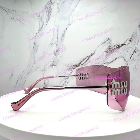 New MIU MIU Sunglasses Aube Silver Pink Mirror Rimless Wrap Authentic Womens main image 9